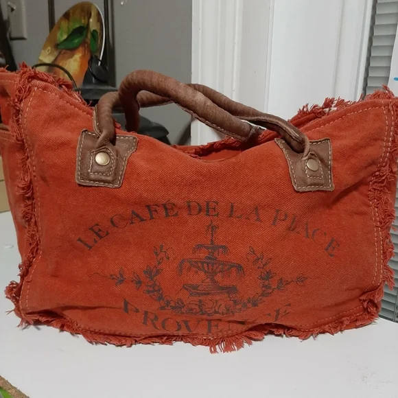 MYRA "Carroty" Bag Upcycled Canvas & Leather Handbag - Picture 5 of 6